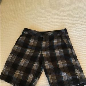 board shorts, side pockets,front button/zipper
